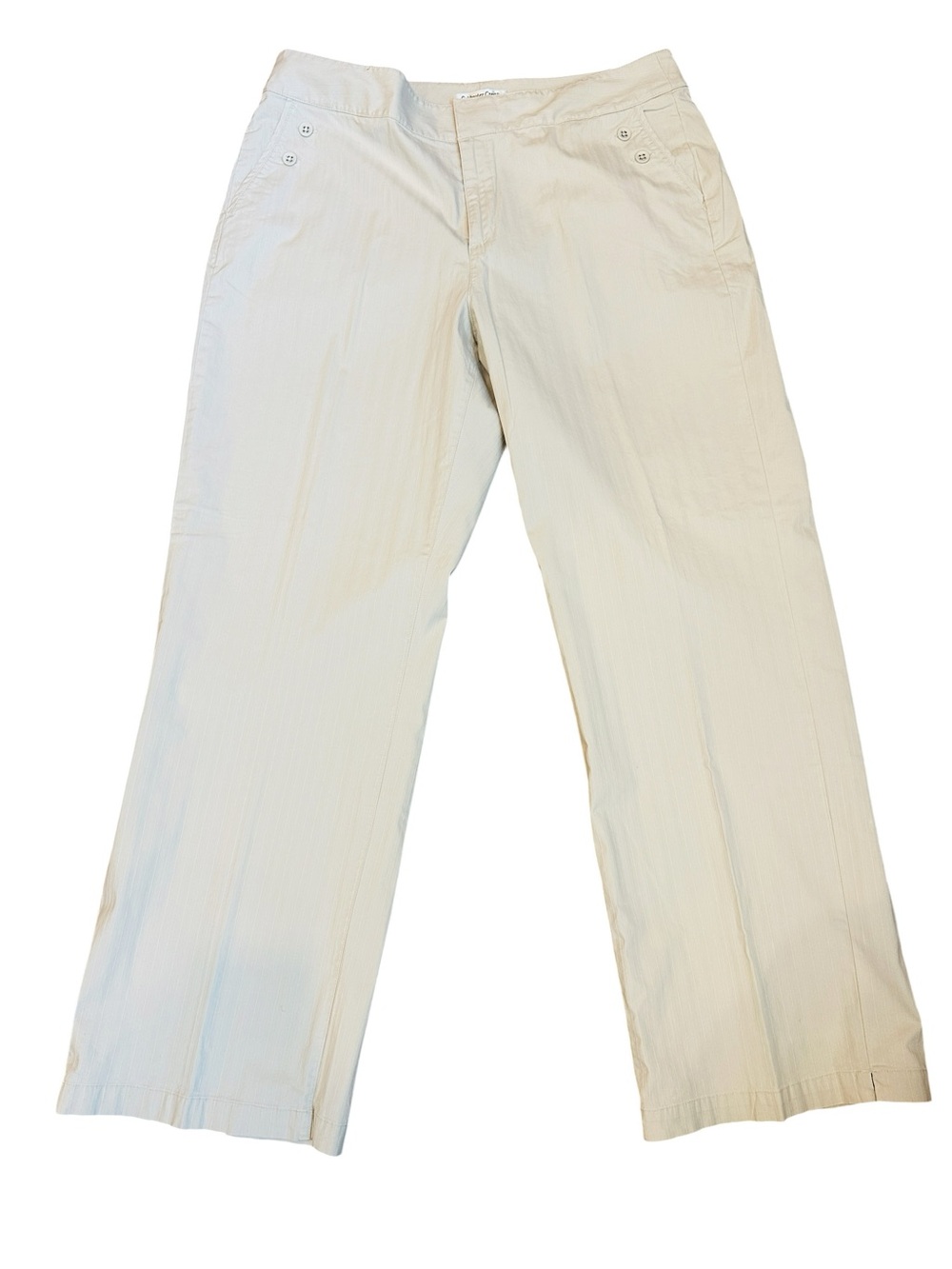 Coldwater Creek Women Wide Leg Striped Khaki Pants Cotton Beige/White 16 Minimal